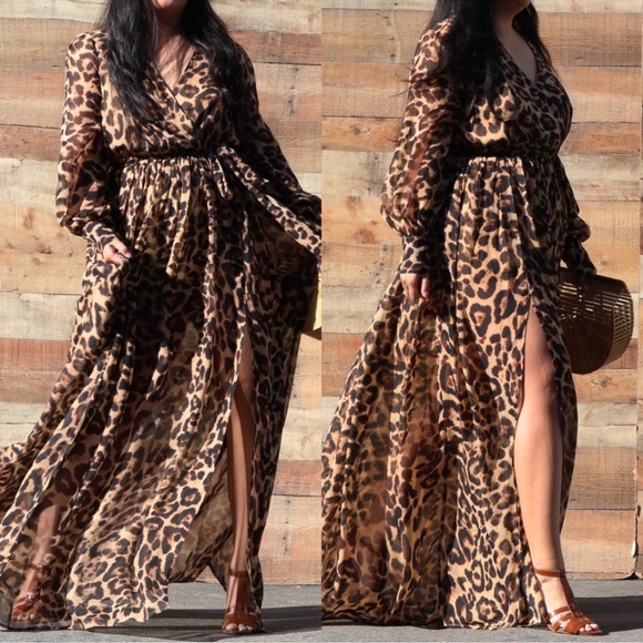 NWT Leopard Print Plus Size Maxi Dress Size 1X - Picture 3 of 5